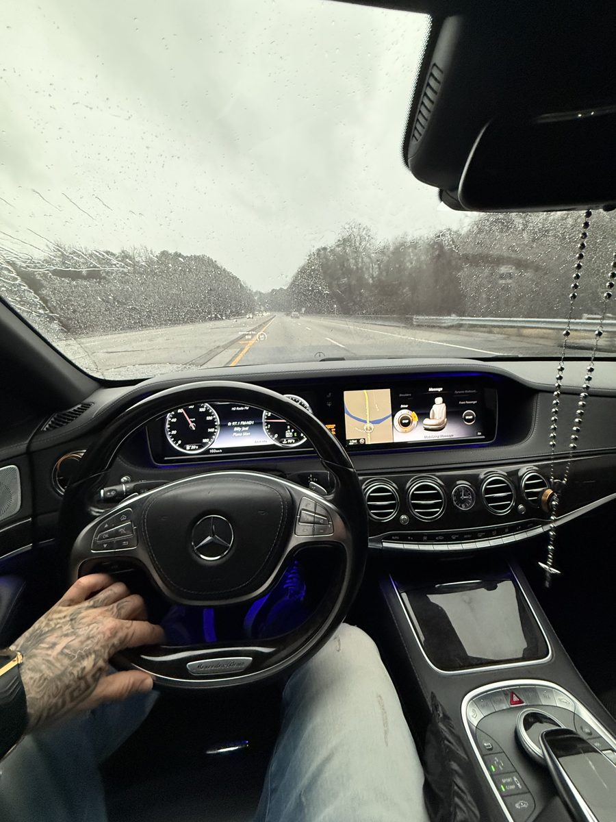 Driving a Mercedes on the highway
